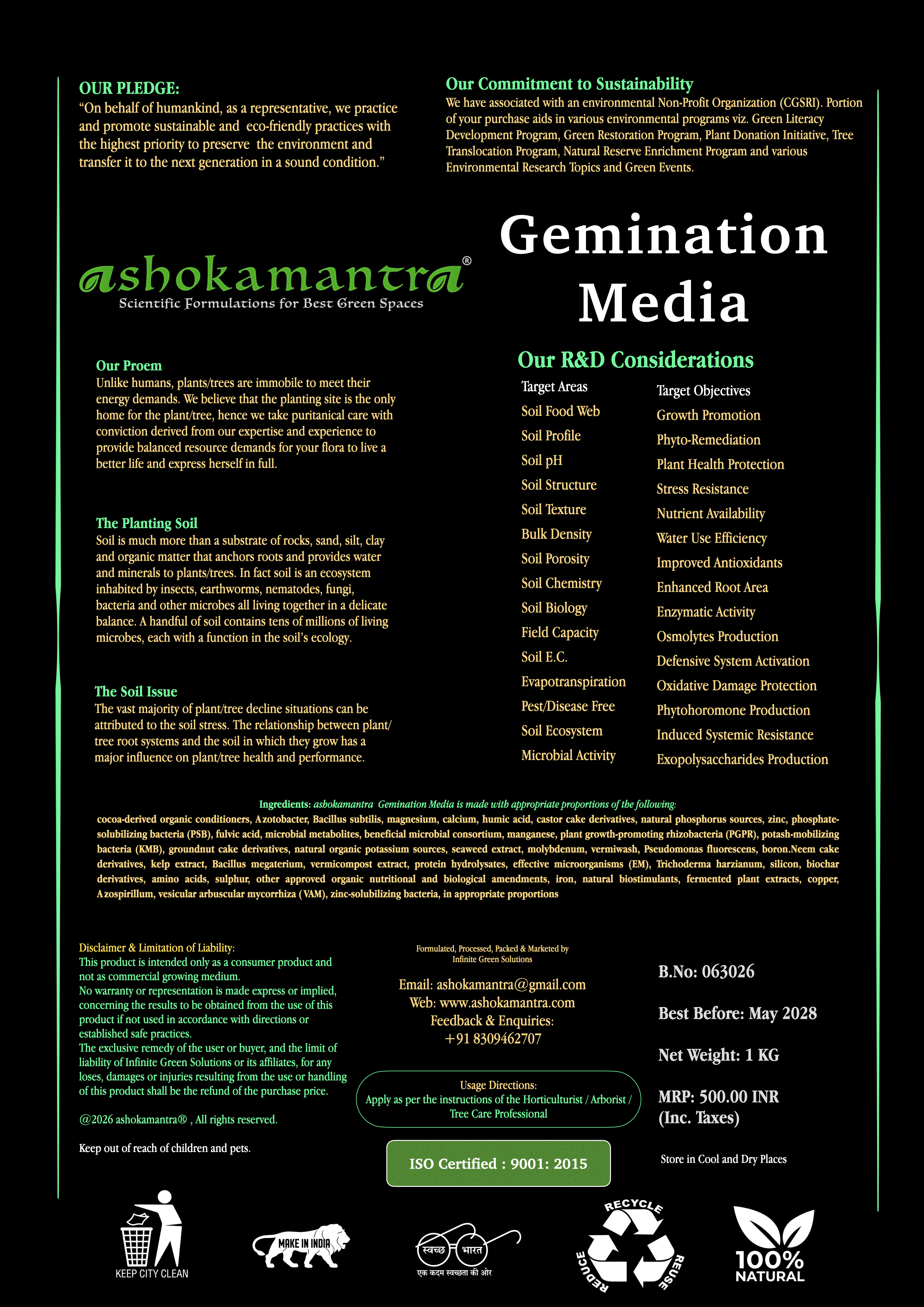 Germination Media back label